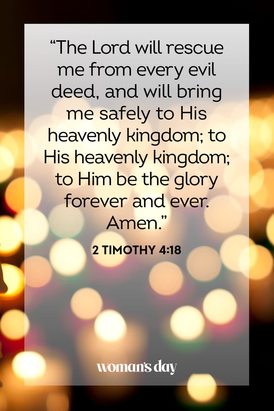 <p>"The Lord will rescue me from every evil deed, and will bring me safely to His heavenly kingdom; to His heavenly kingdom; to Him be the glory forever and ever. Amen." — 2 Timothy 4:18</p><p><strong>The Good News:</strong> Although you will never walk through life without committing some sinful deeds, God will always forgive and absolve you when you recommit to His kingdom. </p>