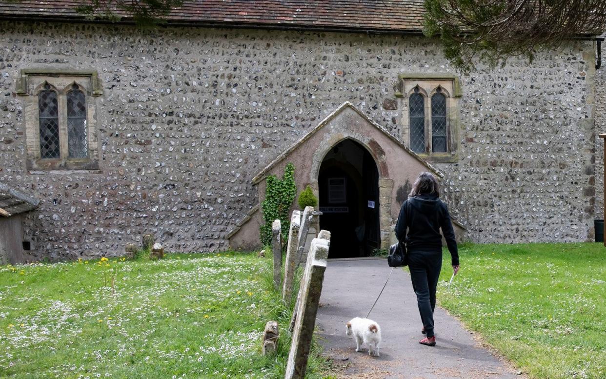 A polling station opens at a church in Sussex