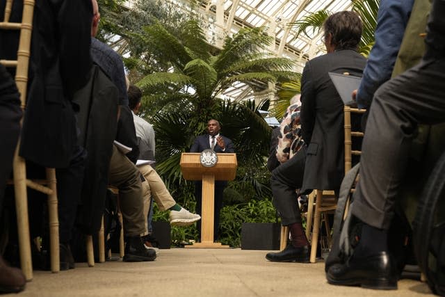 Foreign Secretary David Lammy giving a speech about tackling the climate and nature crisis at Kew Gardens in west London