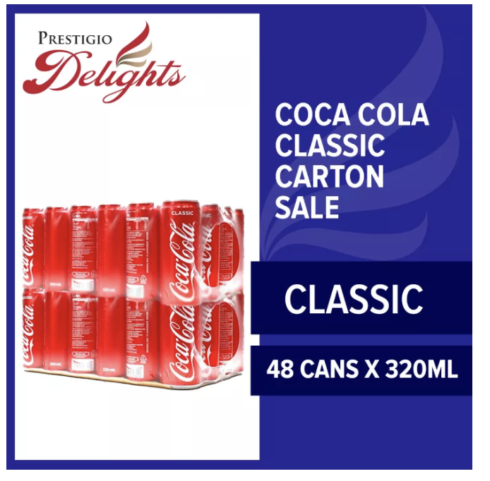 A product image of Coca Cola Classic Coke 320ml x 48 Cans bundle.