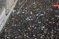 Demonstration demanding Hong Kong's leaders to step down and withdraw the extradition bill, in Hong Kong