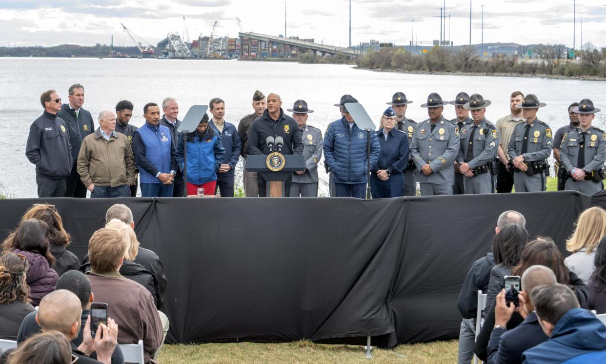 <span>Governor Wes Moore speaks as Joe Biden visits Baltimore following the bridge collapse.</span><span>Photograph: Rex/Shutterstock</span>