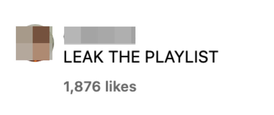 Someone commented, "LEAK THE PLAYLIST"