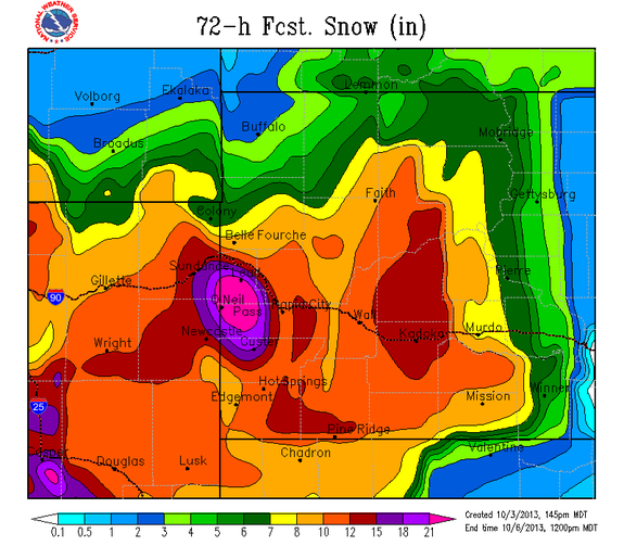 Snowfall forecast for South Dakota.