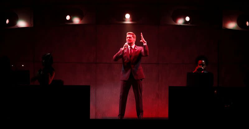 Canadian singer Buble performs during his tour at Staples Center in Los Angeles