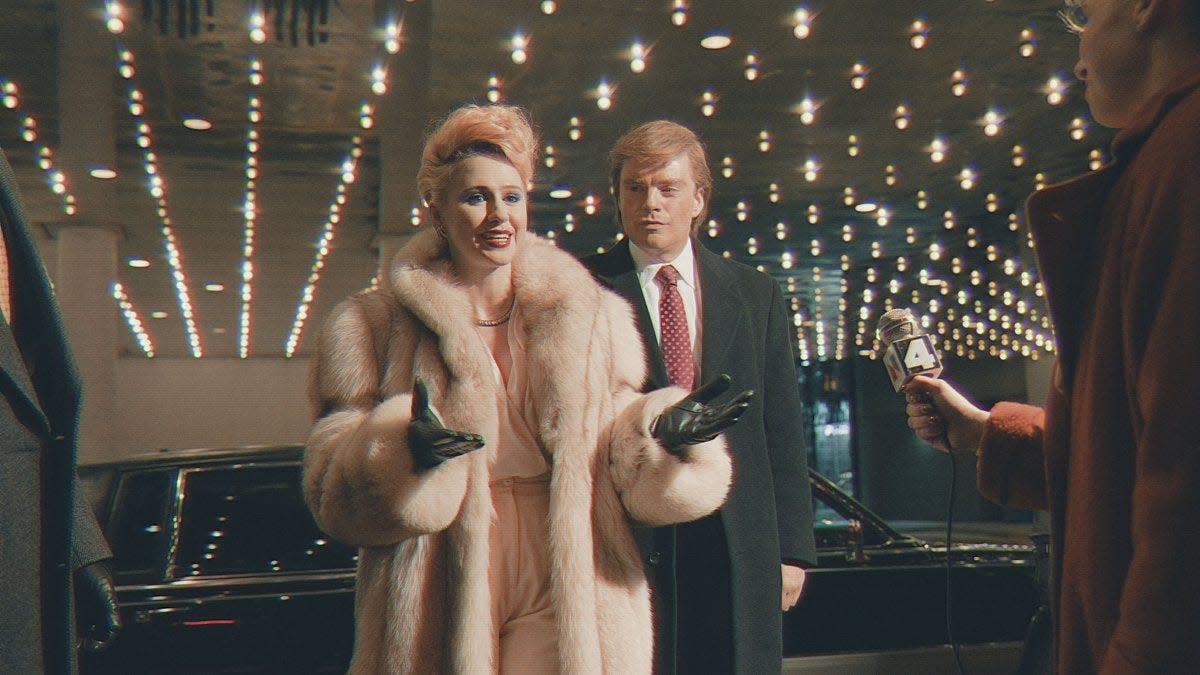 Maria Bakalova as Ivana Trump and Sebastian Stan as Donald Trump in "The Apprentice."