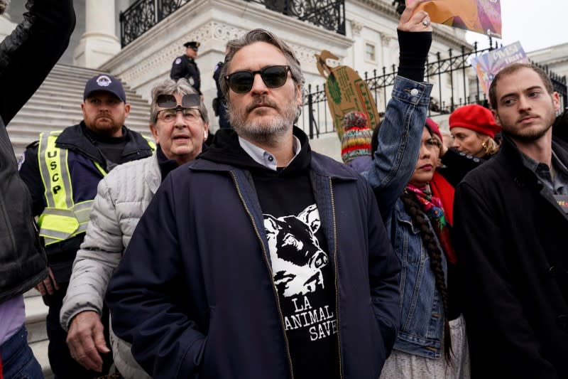 Actor Joaquin Phoenix takes part in a "Fire Drill Fridays" protest calling attention to climate change at the U.S. Capitol in Washington