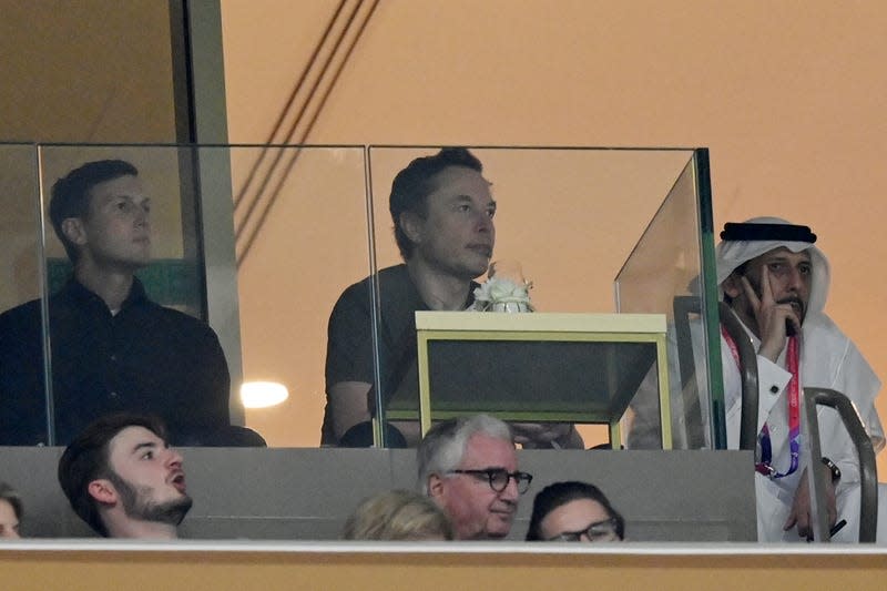 Jared Kushner and Elon Musk look on during the FIFA World Cup Qatar 2022 Final match between Argentina and France at Lusail Stadium on December 18, 2022, in Lusail City, Qatar. - Photo: Dan Mullan (Getty Images)