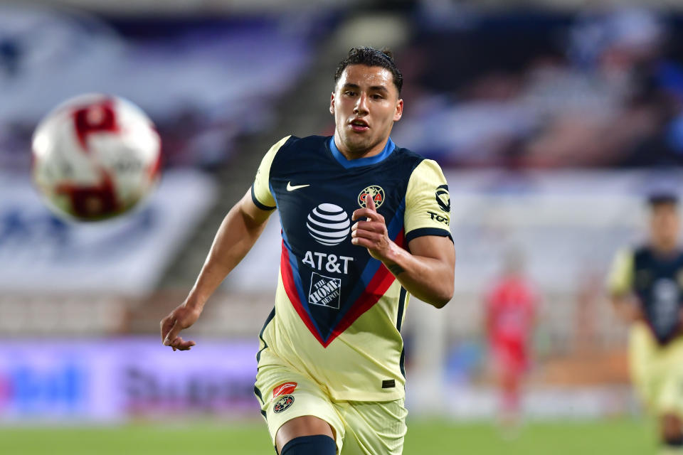 PACHUCA, MEXICO - JULY 27: Jorge Sanchez of America reacts during the 1st round match between Pachuca and America as part of the Torneo Guard1anes 2020 Liga MX at Hidalgo Stadium on July 27, 2020 in Pachuca, Mexico. (Photo by Jaime Lopez/Jam Media/Getty Images)