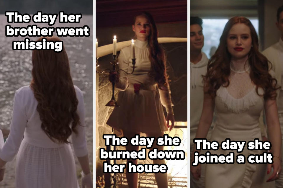 three different times Cheryls wore white