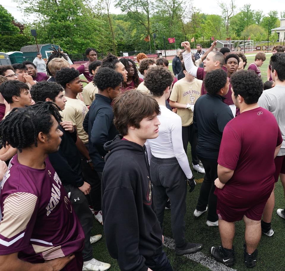College football coaches from around the country evaluated players from Iona Prep in New Rochelle on Wednesday, May 15, 2024.