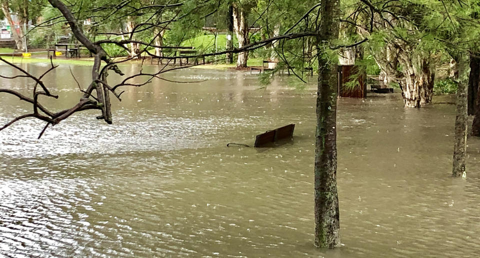 Park benches submerged