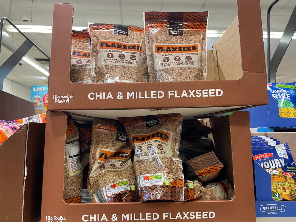 Aldi display of chia and flaxseed mixes