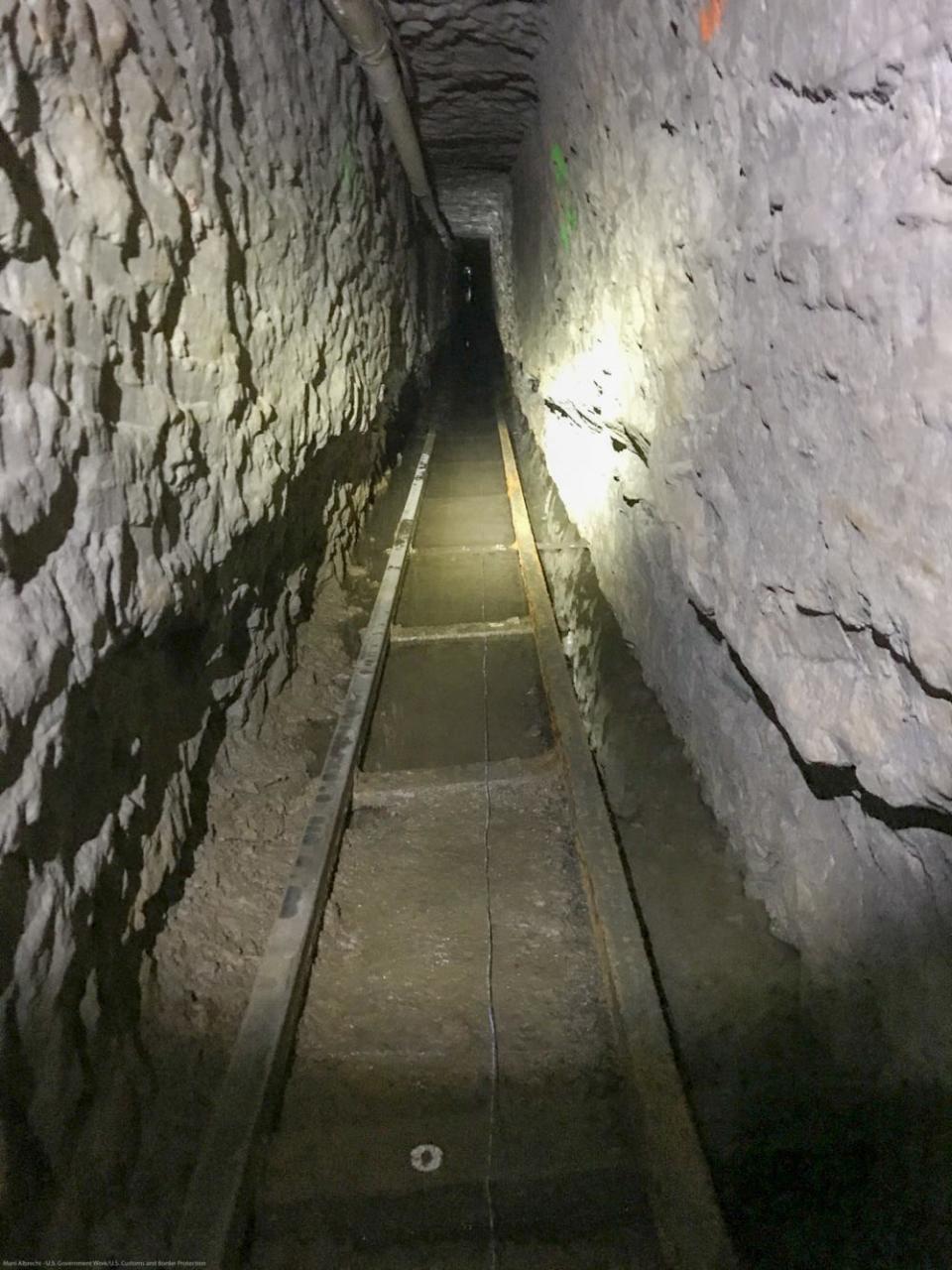 The tunnel includes an extensive rail and cart system.