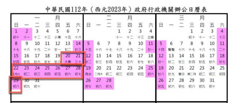 原PO在文中貼出2022及2023年的行事曆。（圖／翻攝PTT）