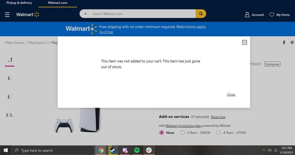 Walmart websites, PS5 restock, March 2021