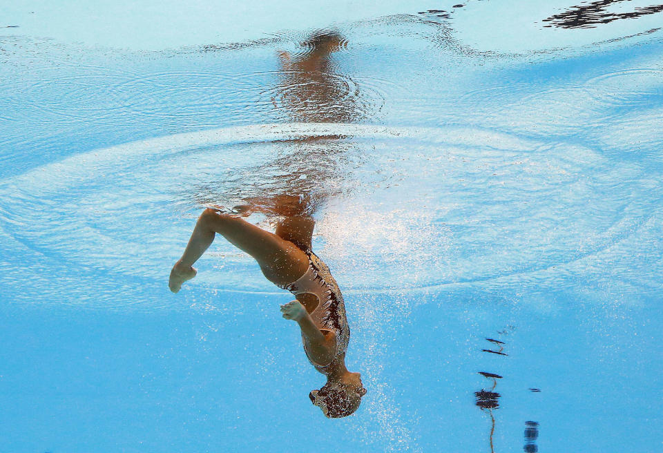 <p>Linda Cerruti of Italy competes in the synchronized Women’s Solo Technical Final at the 17th FINA World Aquatics Championships in, Budapest, Hungary, July 15, 2017. (Photo: Michael Dalder/Reuters) </p>