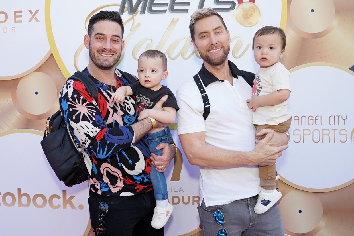 Michael Turchin (L) and Lance Bass (R) attend the 10th Anniversary of Gold Meets Golden, presented by Ottobock, CODEX Beauty Labs, and Herradura Tequila, co-hosted by Nicole Kidman and Nadia Comaneci, at the Virginia Robinson Gardens