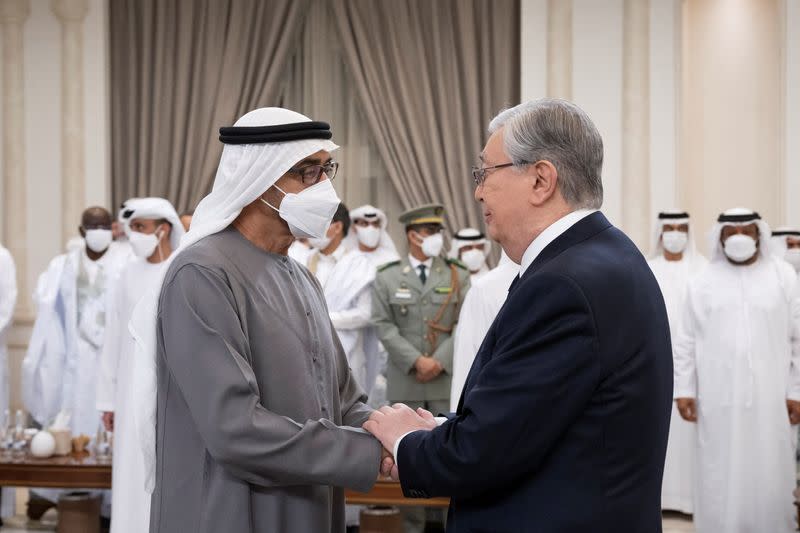 Kazakhstan President Kassym-Jomart Tokayev offers condolences to United Arab Emirates' President and ruler of Abu Dhabi Sheikh Mohammed bin Zayed Al Nahyan in Abu Dhabi