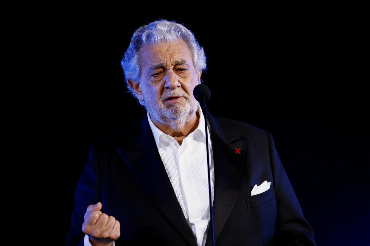 Spanish opera singer Placido Domingo performs during Joseph Calleja's 25th anniversary concert at Fort Manoel on Manoel Island in Valletta's Marsamxett Harbour, Malta July 26, 2022. (Darrin Zammit Lupi/Reuters)