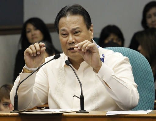 Supreme Court Chief Justice Renato Corona at his impeachment trial at the Senate in Manila on May 25. Philippine senators are set to vote Tuesday on whether to sack the nation's top judge after a historic trial over alleged corruption which saw him accused of hiding millions of dollars in assets