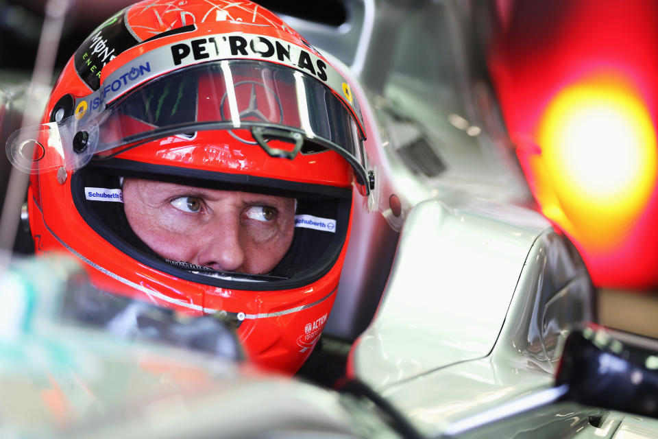 SUZUKA, JAPAN - OCTOBER 05: Michael Schumacher of Germany and Mercedes GP prepares to drive during practice for the Japanese Formula One Grand Prix at the Suzuka Circuit on October 5, 2012 in Suzuka, Japan. (Photo by Mark Thompson/Getty Images)