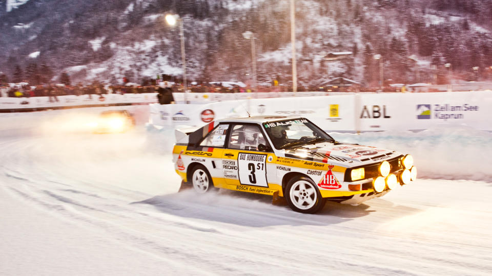 A car competes at an ice race in Zell am See, Austria.