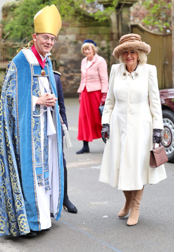 Queen Camilla attended a Royal Maundy service in Worcester Cathedral on Thursday. Chris Jackson/Getty Images