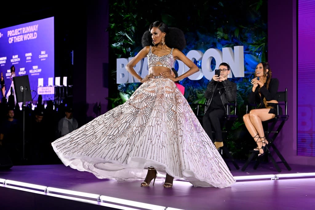 BRAVOCON -- Project Runway of Their World Panel from the Javits Center in New York City on Sunday, October 16, 2022 -- Pictured: (l-r) Chanel Ayan, Christian Siriano, Elaine Welteroth -- (Photo by: Bryan Bedder/Bravo via Getty Images)