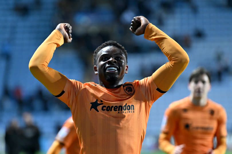 Noah Ohio celebrates Hull City's 3-2 win at Coventry City -Credit:Dan Mullan/Getty Images