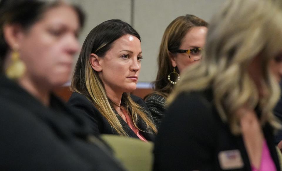 Jennifer Thompson waits to tell her domestic abuse story at a March 20 legislative committee hearing on public health in Texas as it reviewed the regulation of physicians and the disciplinary authority of the Texas Medical Board.