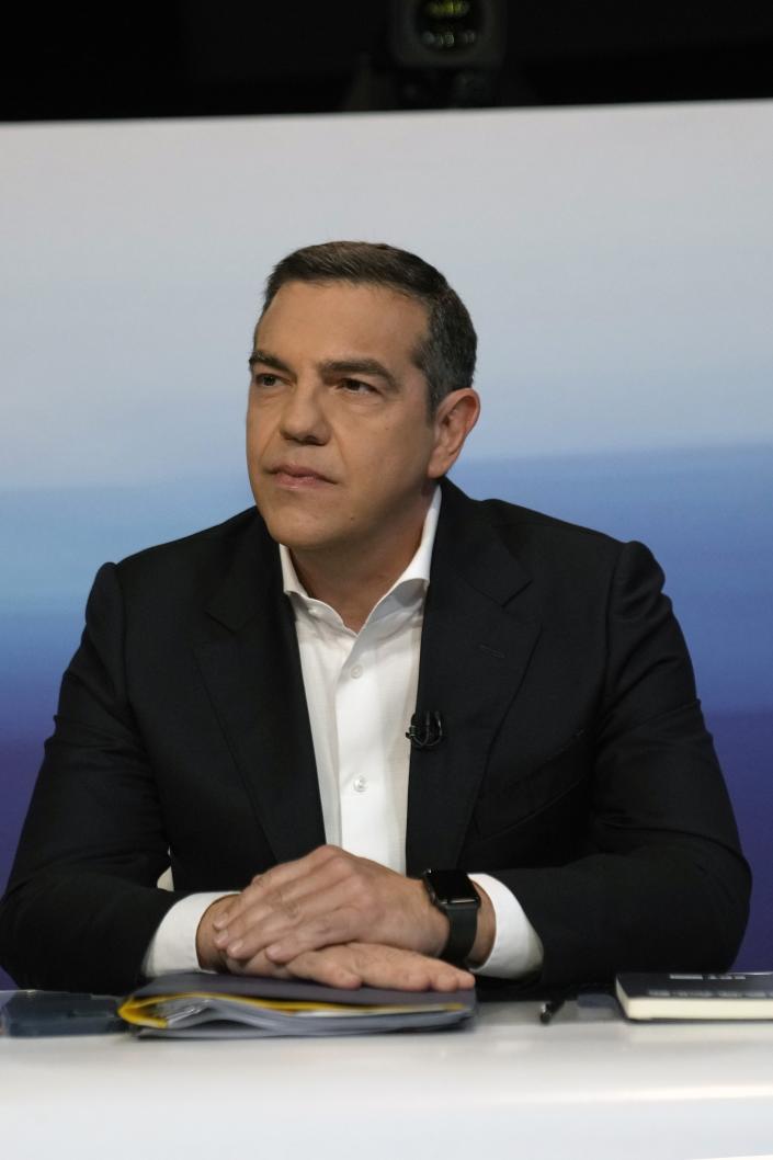 SYRIZA-Progressive Alliance leader Alexis Tsipras waits for the start of debate at the premises of public broadcaster ERT in Athens, Greece, Wednesday, May 10, 2023. Sunday’s Greek parliamentary election looks likely to be a dress rehearsal for a new round of voting in the busy summer tourist season — barring a surprise coalition deal by dissonant opposition parties. Opinion polls indicate that Prime Minister Kyriakos Mitsotakis' center-right New Democracy could rake in about 35%, some 6 percentage points ahead of leftwing former prime minister Alexis Tsipras' Syriza party. (AP Photo/Thanassis Stavrakis)