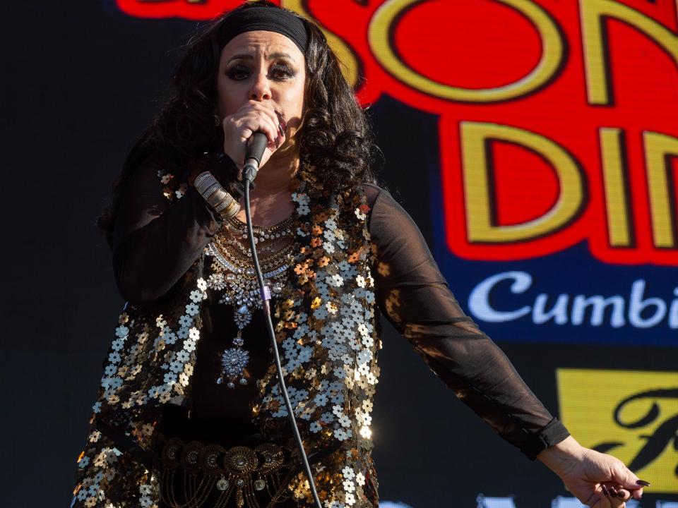 Vilma Diaz of La Sonora Dinamita performs at the 2019 Tropic&#xe1;lia Festival in Long Beach, Calif.  The band will headline the 2021 Indio International Tamale Festival this weekend.