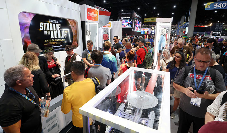 SAN DIEGO, CALIFORNIA - JULY 21: A general view of atmosphere at the Star Trek: Strange New Worlds booth during Comic-Con International 2023 on July 21, 2023 in San Diego, California.