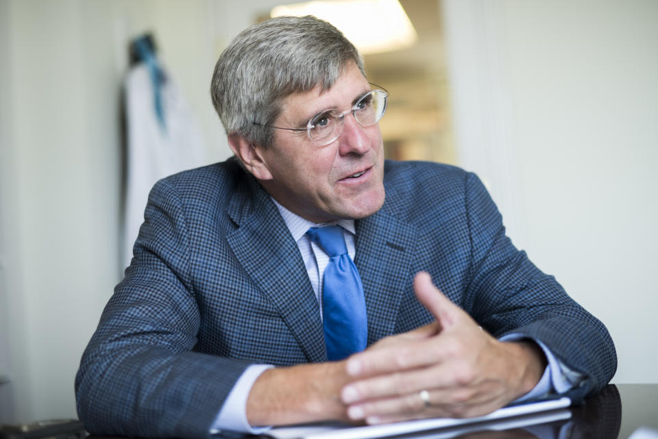 UNITED STATES - AUGUST 31: Stephen Moore of The Heritage Foundation is interviewed by CQ in his Washington office, August 31, 2016. (Photo By Tom Williams/CQ Roll Call)