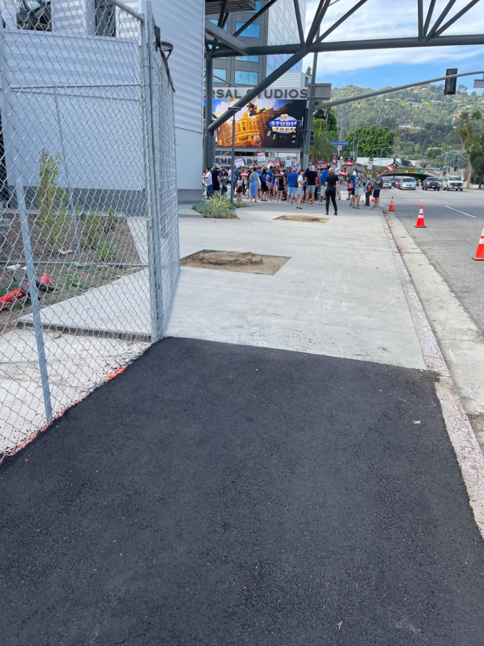 The changes at the NBCUniversal picket line, including freshly poured asphalt and removed fencing, were revealed on Aug. 1 to marchers.