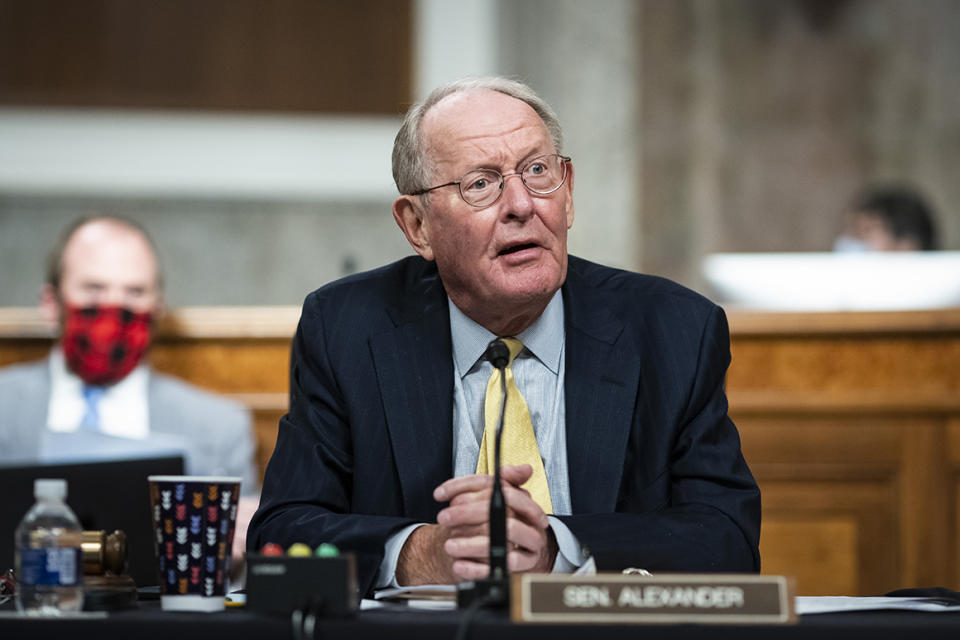 Sen. Lamar Alexander speaks during a Senate Health, Education, Labor and Pensions Committee hearing on Capitol Hill in Washington, Tuesday, June 30, 2020. 