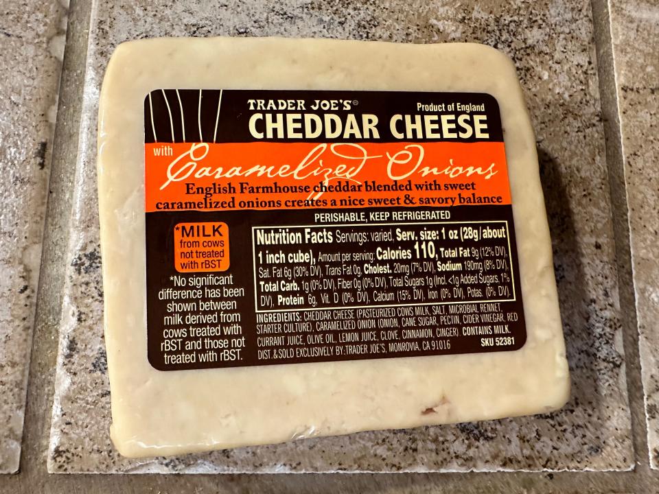 Trader Joe's cheddar with caramelized onions block