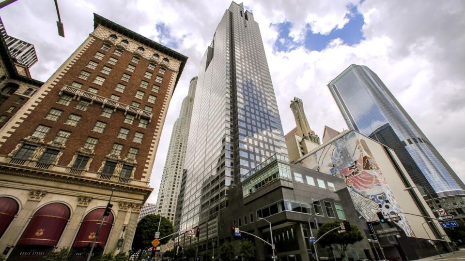 The Gas Co. Tower, center, in downtown Los Angeles.