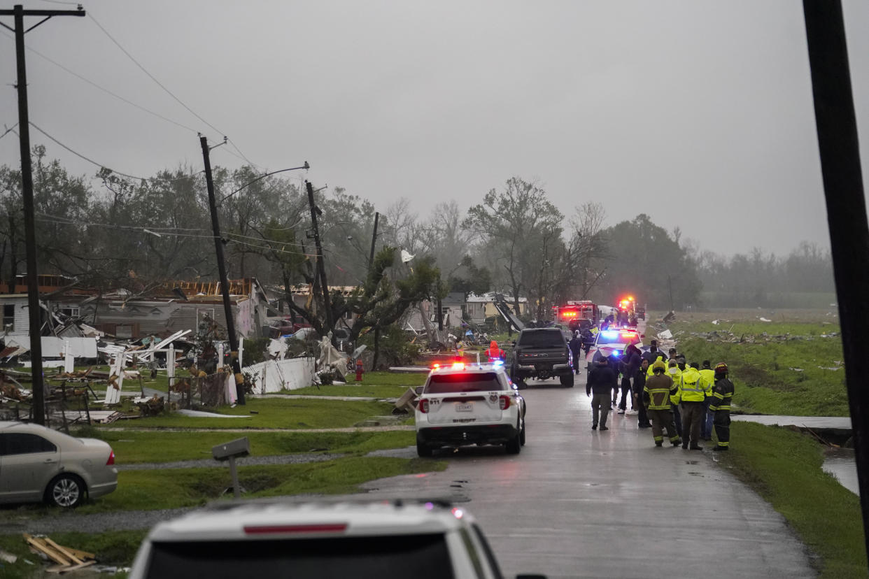 Destruction is seen from a tornado that tore through the area in Killona, La., about 30 miles west of New Orleans in St. James Parish, Wednesday, Dec. 14, 2022. (AP Photo/Gerald Herbert)