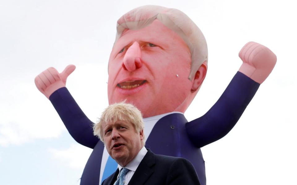 Boris Johnson with an inflatable version of himself in Hartlepool, a constituency now held by the Conservatives for the first time since it was formed in 1974 - LEE SMITH /Reuters