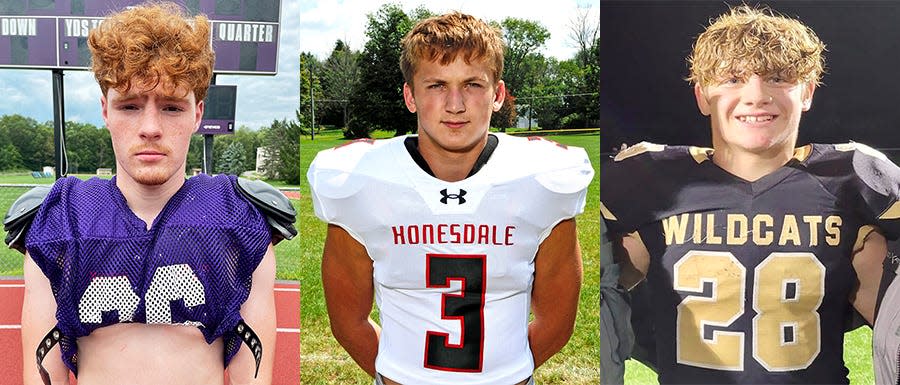 These three tailbacks will be the focal point of their team's respective offenses Friday night in Week 1 Lackawanna Football Conference action. Pictured are (from left): Wallenpaupack Area's Dylan Podrazil, Honesdale's Mason Avery, Western Wayne's Josh Vinton.