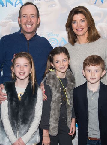 <p>Mark Sagliocco/FilmMagic</p> Geoff Tracy, Norah O'Donnell and their Riley, Grace and Henry in 2016