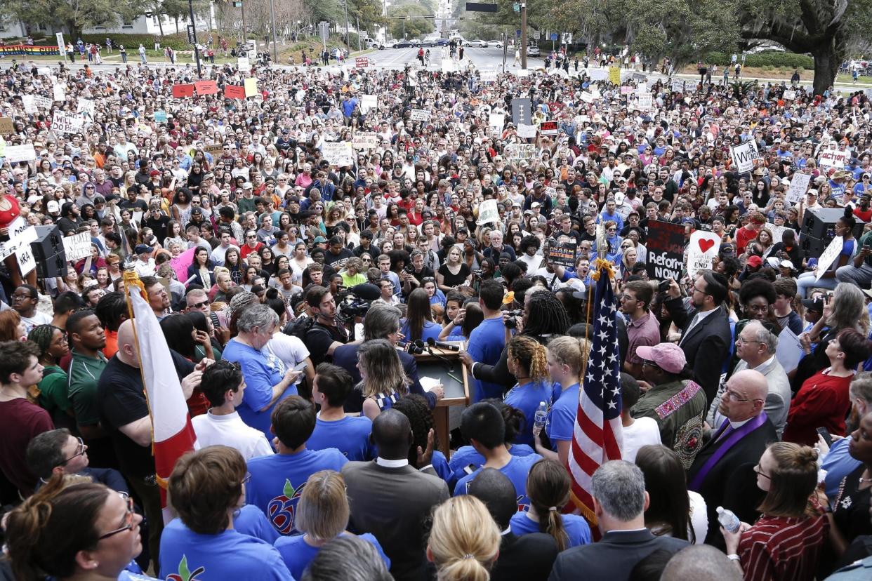 Thousands attended the march in Florida's capital Tallahassee to demand stricter gun control laws: Getty