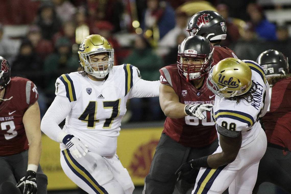 EDDIE VANDERDOES, Placer – The UCLA defensive lineman (47) is expected to be drafted in the early rounds.