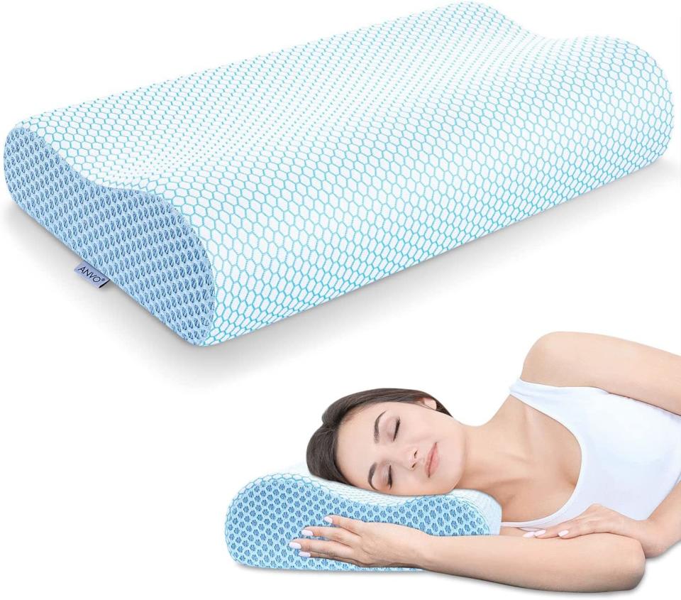 Anvo Memory Foam Pillow, Neck Contour Cervical Orthopedic Pillow for Sleeping Side Back Stomach Sleeper, Ergonomic Bed Pillow for Neck Pain