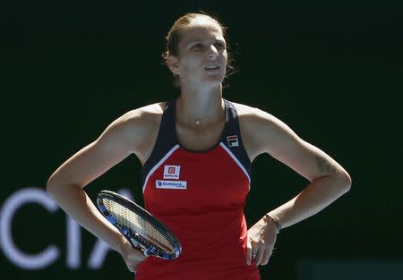 Tennis - Australian Open - Melbourne Park, Melbourne, Australia - 25/1/17 Czech Republic's Karolina Pliskova reacts during her Women's singles quarter-final match against Croatia's Mirjana Lucic-Baroni. REUTERS/Edgar Su