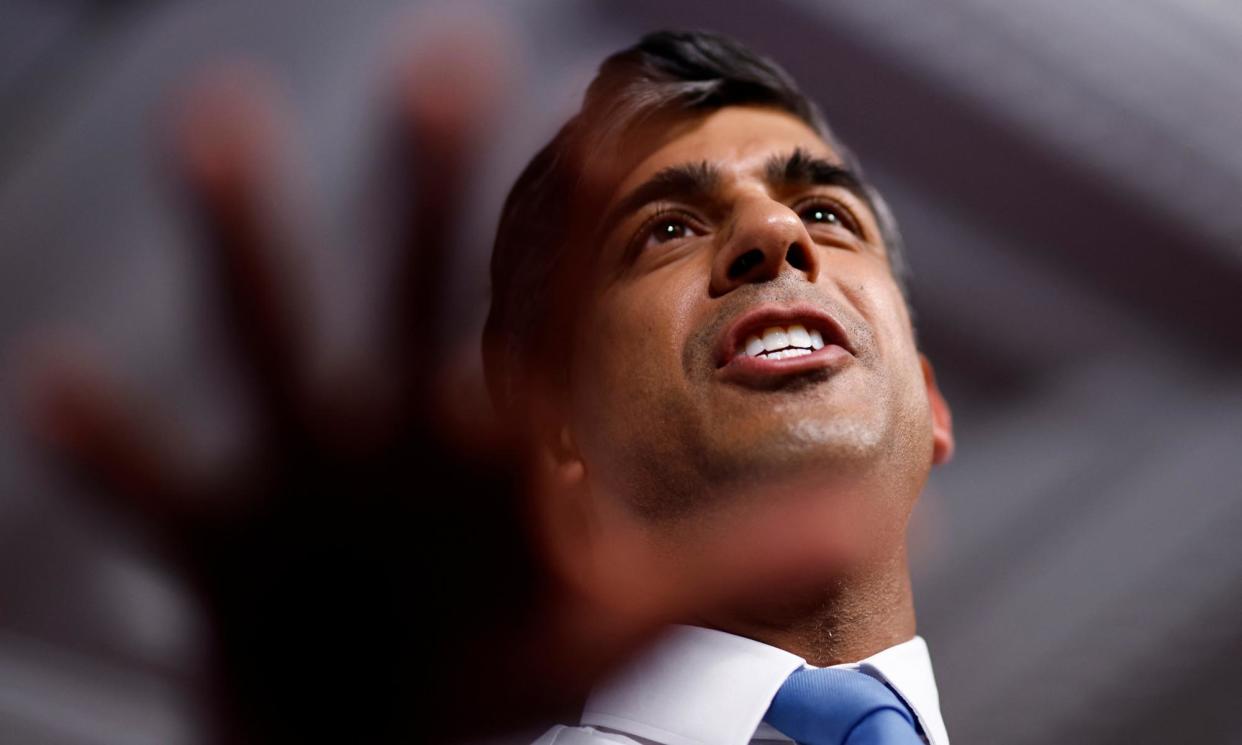 <span>Rishi Sunak delivers a speech at a campaign event on Monday.</span><span>Photograph: Benjamin Cremel/AFP/Getty Images</span>