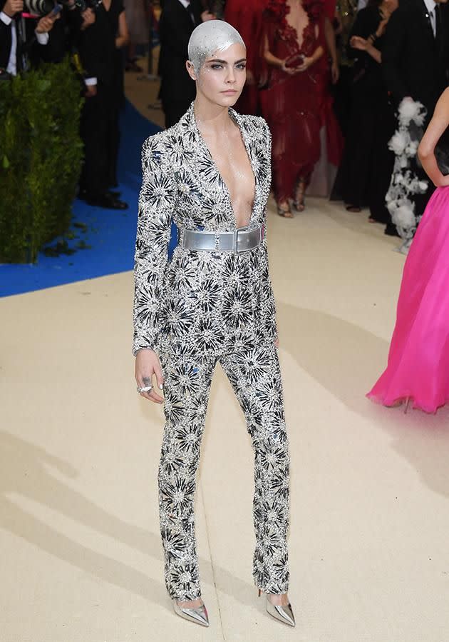 Cara looked stunning in a custom-made Chanel suit. Photo: Getty