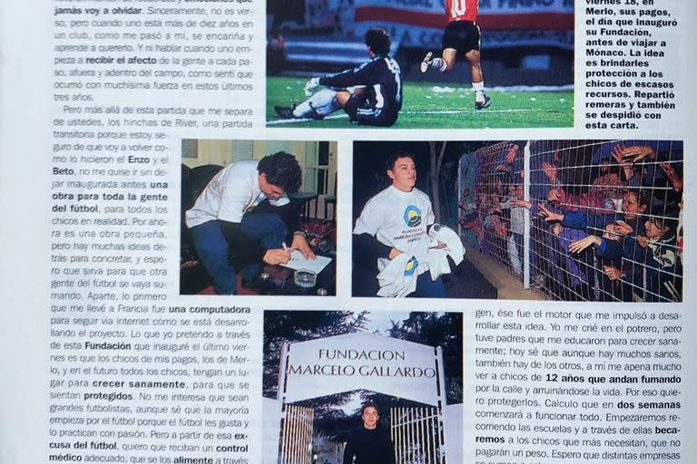 En junio de 1999, antes de viajar a Francia para jugar en Mónaco, el Muñeco inauguró la Fundación y dejó este testimonio en El Gráfico